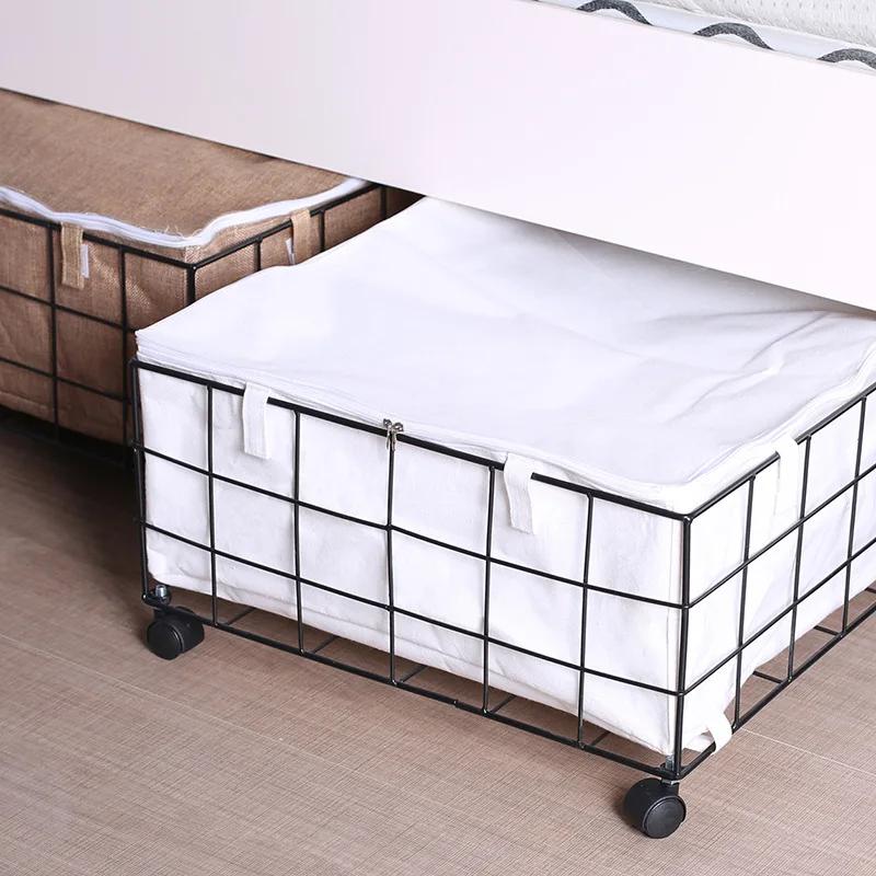 Schlafzimmer Unterbett Aufbewahrungsbox mit Rädern Abnehmbarer Großer Eisen Kleider Aufbewahrungskorb Großer Platzsparender Wohnzimmermöbel
