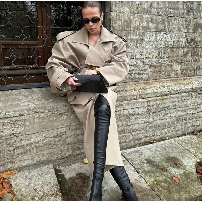 Solid Laepl Lace Up Trench Coat Women Fashion Full Sleeve Waist Cinching Short Windbreak Autumn Office Commute Outwear
