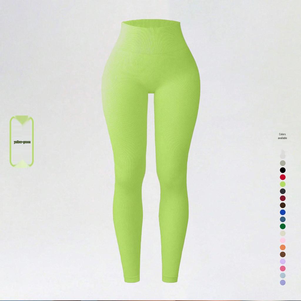 Ribbed High-Waist Seamless Yoga Pants - European/American Autumn/Winter Fitness Leggings