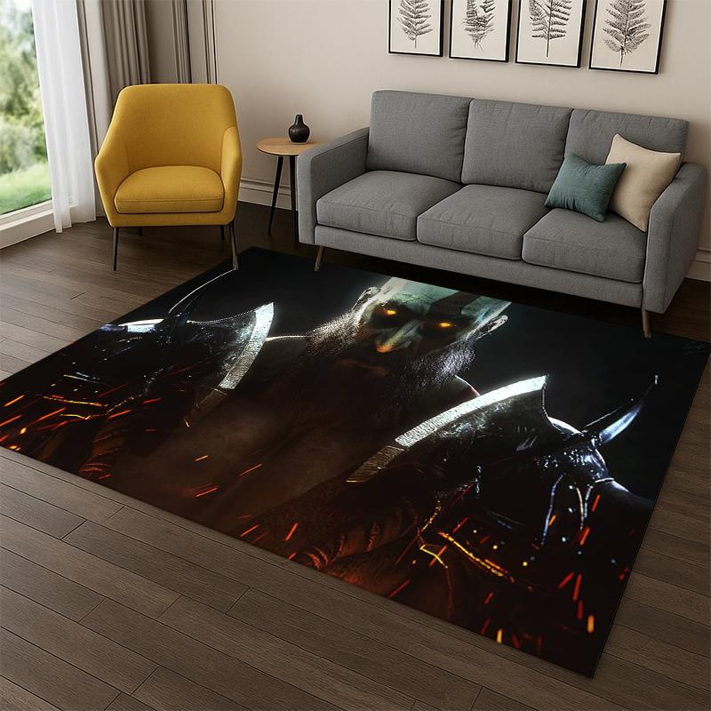 Retro God of War Game Kratos Carpet Rug for Bedroom Living Room Sofa Playroom Doormat Home Decor,Kid Area Rug Non-slip gift