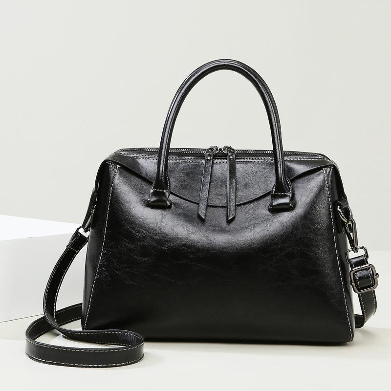 Women s handbag Soft leather women s bag Large capacity tote bag Crossbody retro handbag чёрный