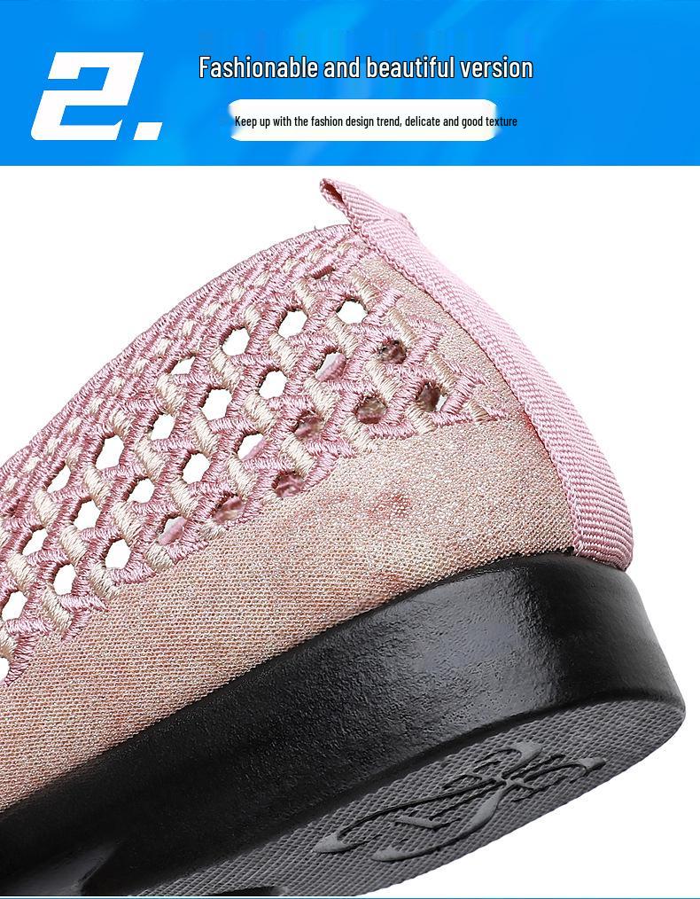 Damskie lekkie letnie buty z siateczki - Wygodne i oddychające płaskie sneakersy dla kobiet w średnim wieku i starszych w stylu Starego Pekinu