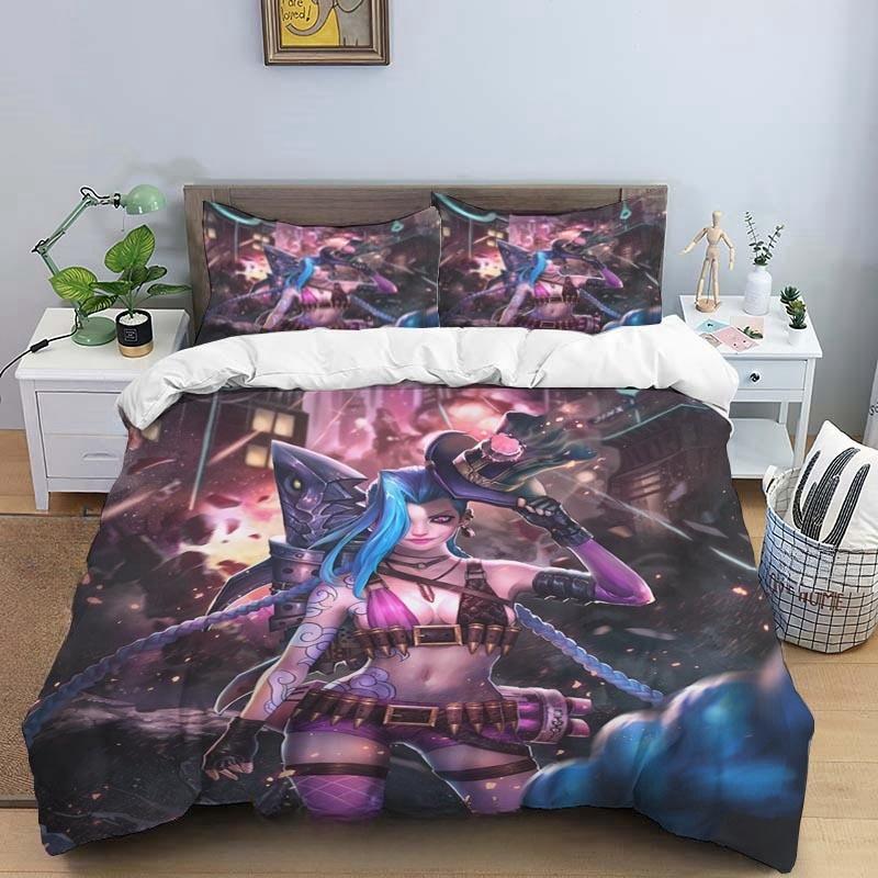 Cartoon Game Jinx Arcane_ League of Legends Bedding Set King Twin Double Child 3 Piece Mircofiber or Polyester Duvet Cover Sets