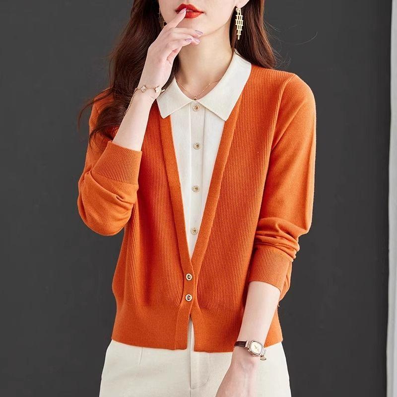 

2 In 1 Color Block Pullover Sweater, Casual Long Sleeve Lapel Sweater for Fall & Winter, Women s Clothing 2XL