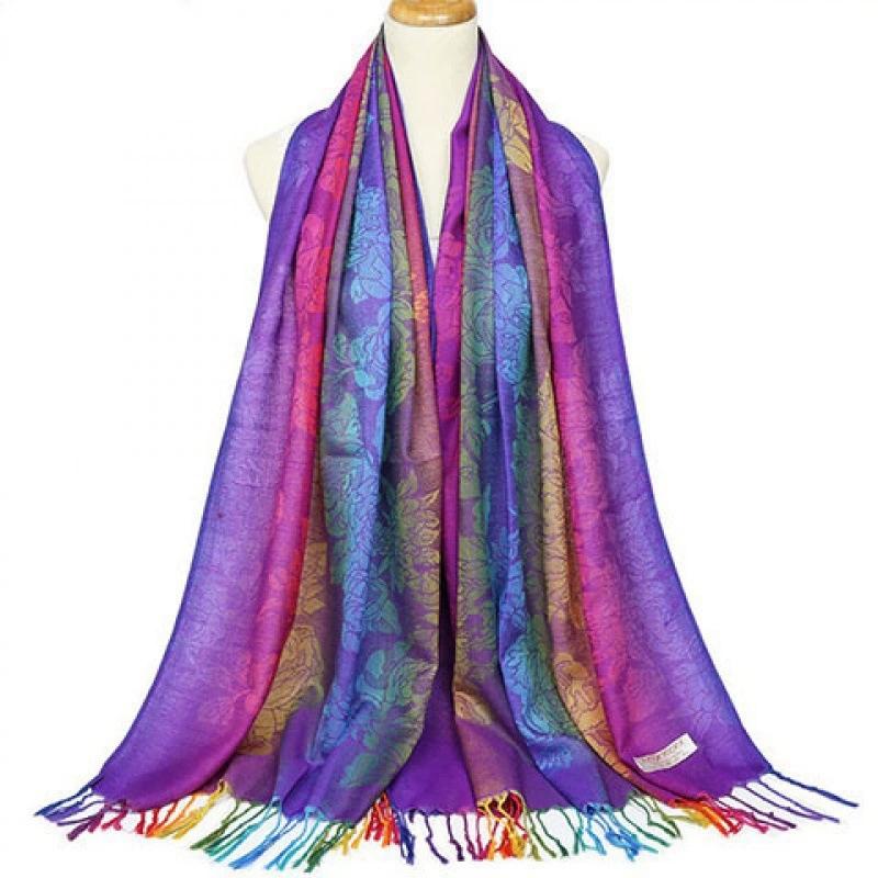 Popular Colorful Cashew Tassel Shawl for Women Ethnic Style Gradient Embroidery Scarf