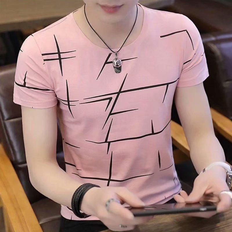 

Чоловіча корейська футболка slim fit з коротким рукавом для підлітків Pink - Short Sleeve