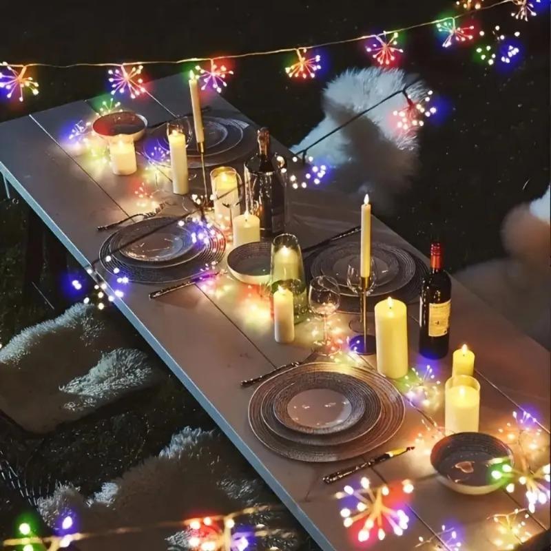 LED  Fireworks Light Solar Indoor Fairy Garden Lights 8 Lighting Modes DIY Starburst Solar Lamps Holiday Decorative Lights 3 Lighting Color