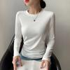 Soft Elastic Pullover Tops Women Long Sleeve Round Neck Slim Fit Base Shirt Solid Color Daily Wear Tops