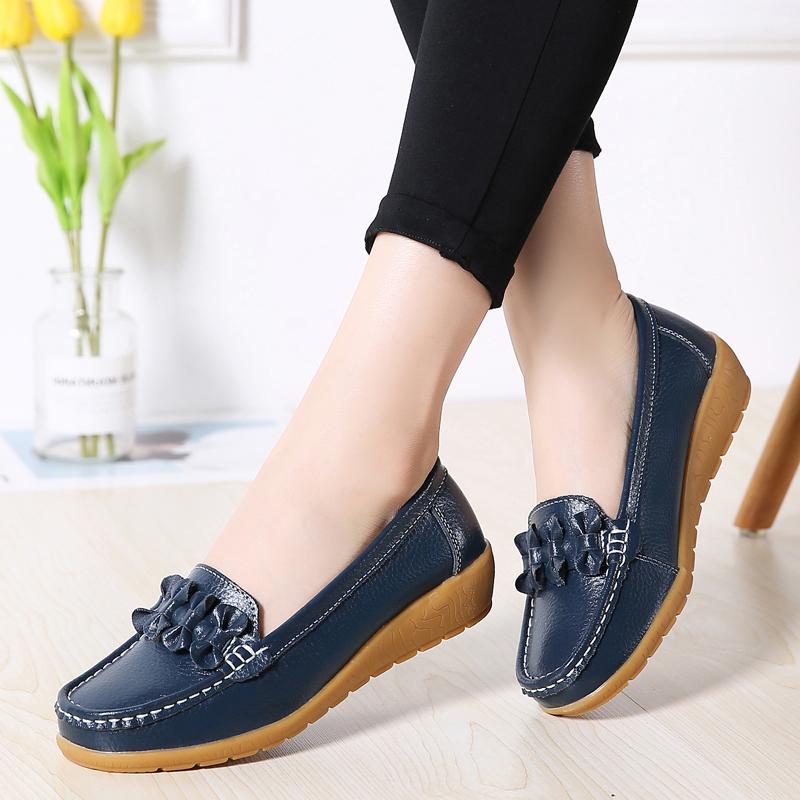 Średni obcas Skórzane buty do tańca Buty damskie Łuk Knot Wedge Buty dla mamy Duże rozmiary Miękkie podeszwy Buty