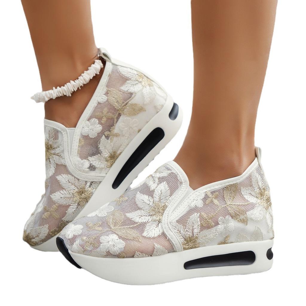 Fashion Plus Size 35-43 Shoes for Women Platform Wedges Sneakers Lace Mesh Slip On Comfortable Casual Non-slip Loafers Zapatos De Mujer