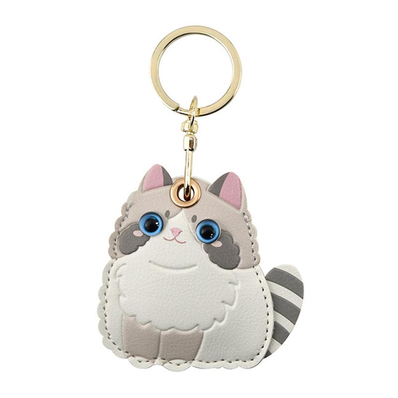 

Fashion Pu Leather Keychain Holder Compatible With Airtag, Cute Pet Cat And Dog Gps Tracker Case Charm Key Ring StyleA