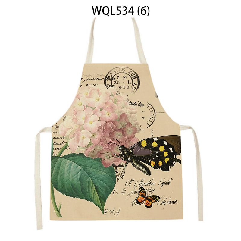 Women Men Retro Bird Flower Butterfly Printed Kitchen Aprons Household Cleaning Pinafore Baking Accessories Linen Cooking Apron