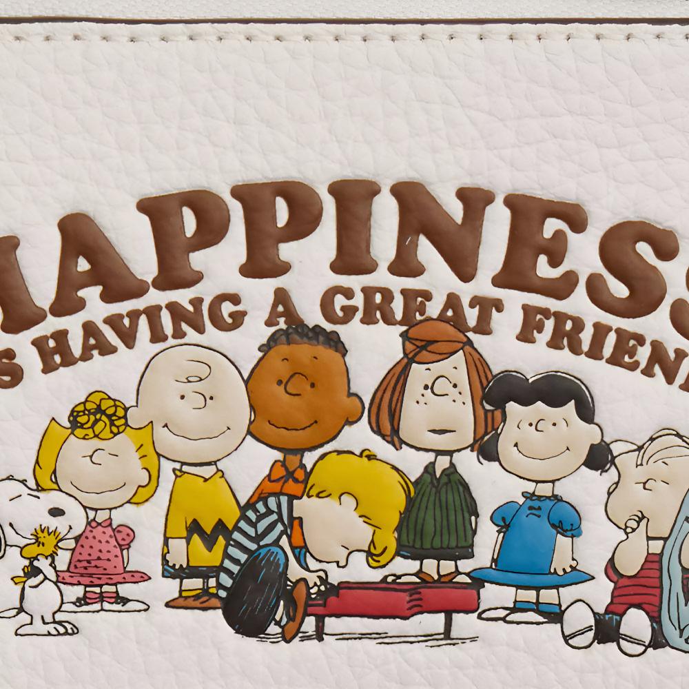 New COACH PEANUTS Pebble Leather Card Holder Mini Men's Chalk CBM79-QBCAH