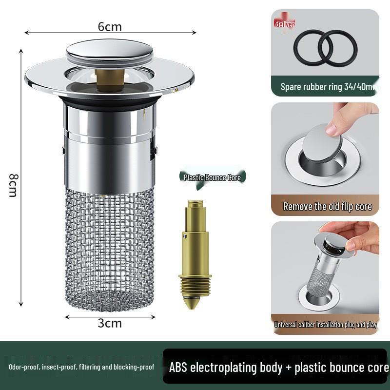 Universal Anti-Clog Leakproof Pop-Up Washbasin Drain Stopper with Odor-Proof Filter