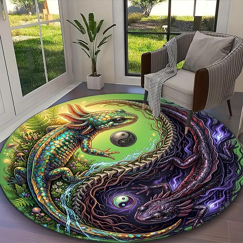 1pc Mystic Forest Raccoon Printed Chair Rug for Home Office Use, Living Room Kitchen Game Room Round Carpet