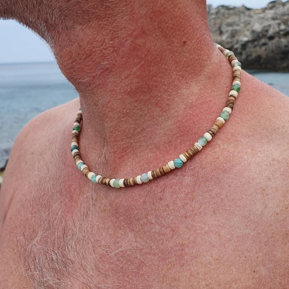 Bohemian Retro Ethnic Coconut Shell & Stone Bead Necklace – European American Hip Hop Style