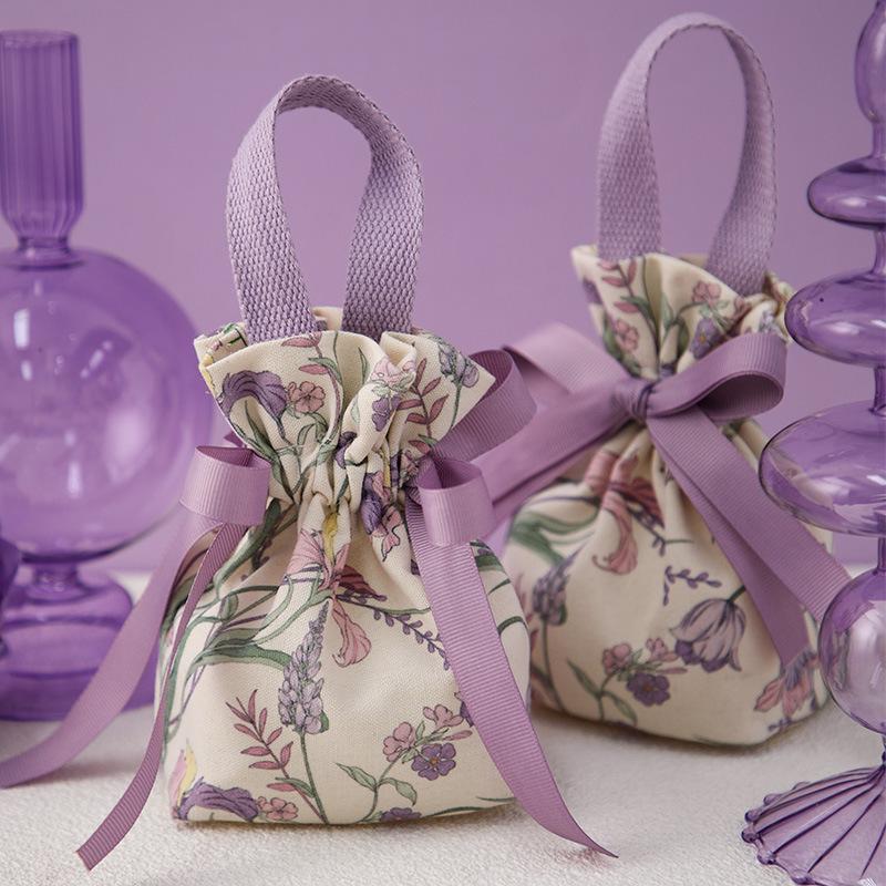 Tulip Canvas Wedding Favor Box & Drawstring Bag Set