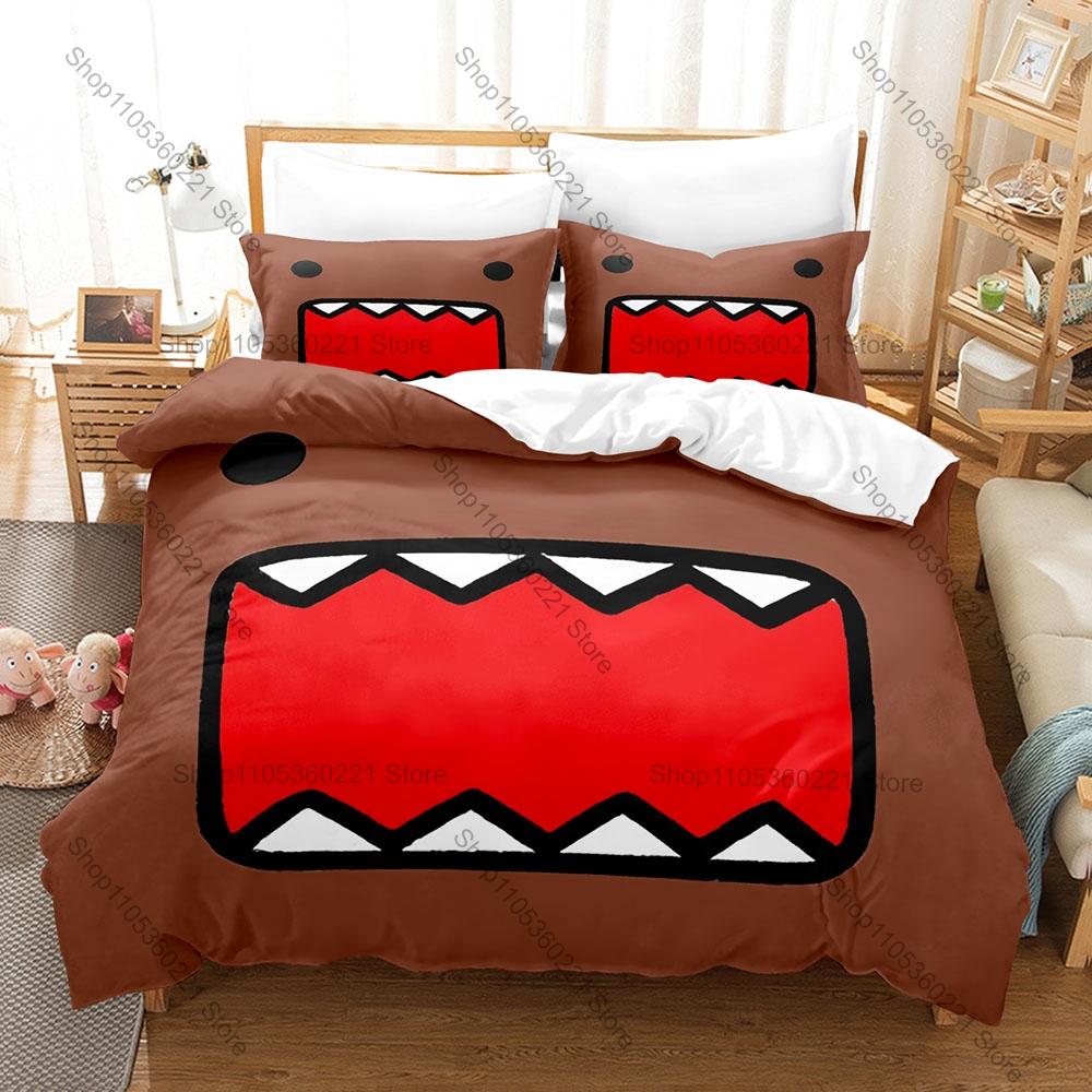 Ensemble de literie imprimé en 3D Domo Kun 3 pièces Housse de couette Taie d'oreiller Taille Simple Twin Dessin animé Textile de maison Décoration de chambre à coucher 100x130CM