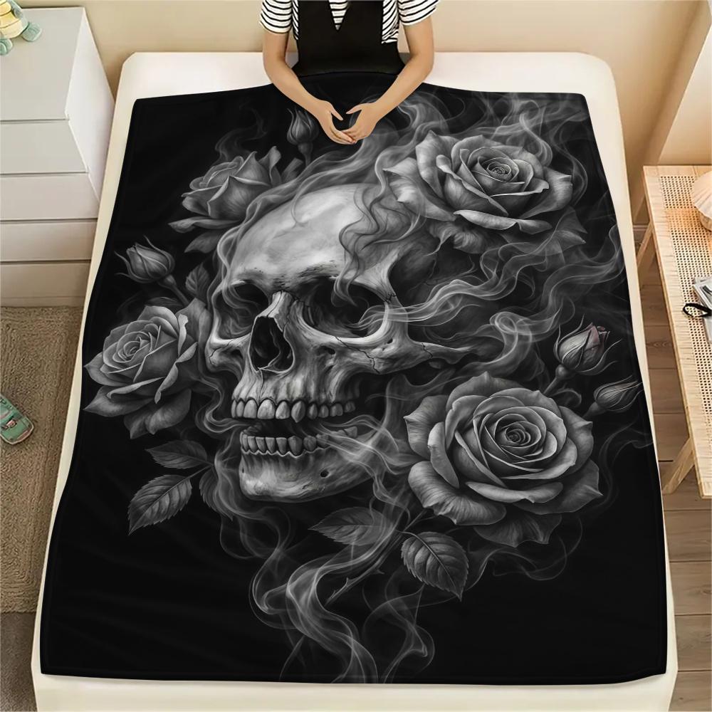 Dark Cupid Medusa Wolf Skull Print Flannel Blanket,High quality Comfortable for All Seasons,Home Decor,Warmth and Comfort,Perfect for Christmas Gifts