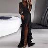 2025 Elegant Black Mesh Sequin Mid-Waist Long Skirt Dress