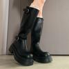 Long Women Boots Flats Platform Knee High Shoes Fad Goth Chelsea Boots  Winter Trend New Motorcycle Boots Punk Mujer Botas