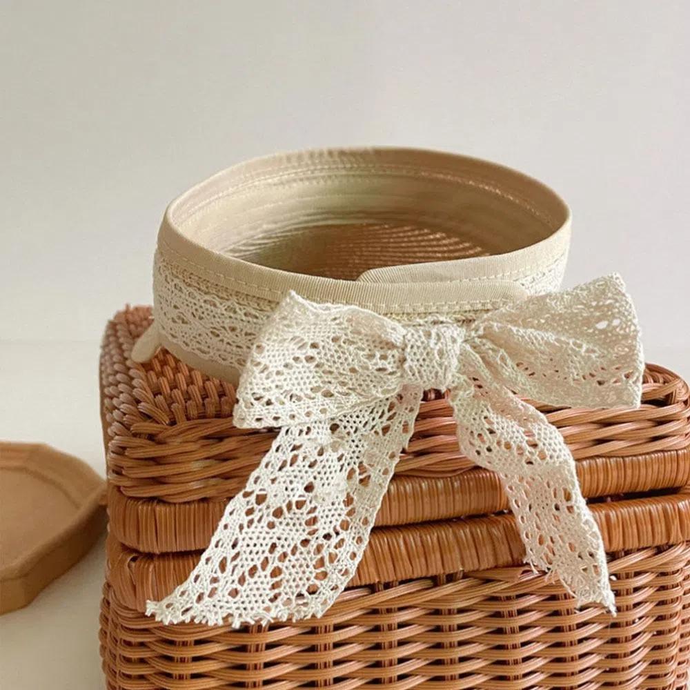 Korean Baby Straw Caps Summer Children Sun Hat Ins Bow Lace Straw Hat Outdoor
