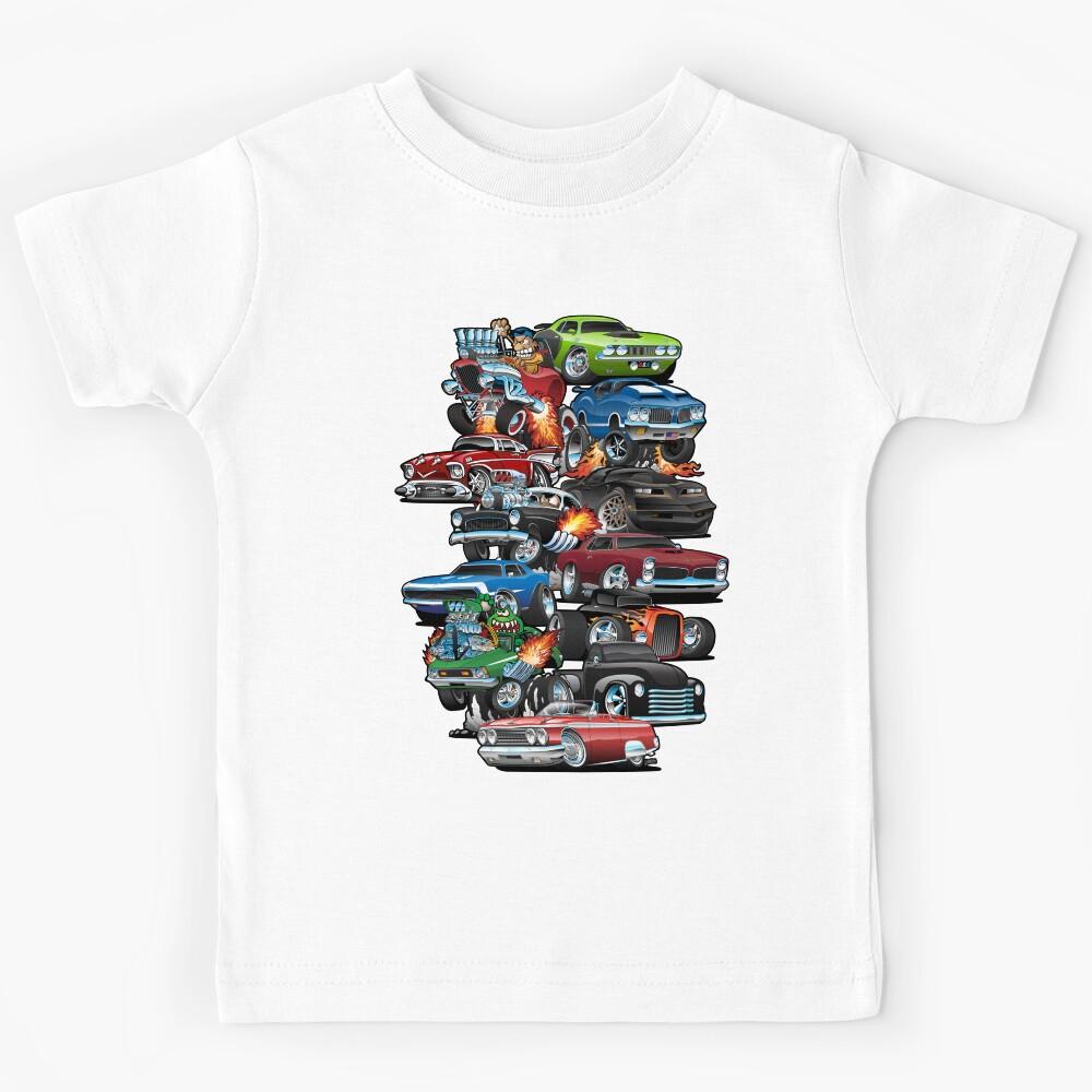 Car Madness! Muscle Cars and Hot Rods Cartoon Kids T-Shirt 130