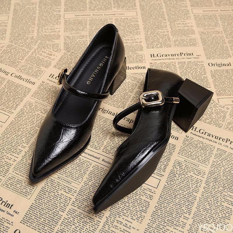 Ladies Spring Fashionable Versatile New High Heels Elegant Minimalist Pointed Women's Shoes Shallow Mouth Middle Heel Shoes