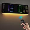 Digital LED Wall Clock with Remote Control Calendar Colorful Night Light Temperature for Living Room Bedroom Office Smart Home
