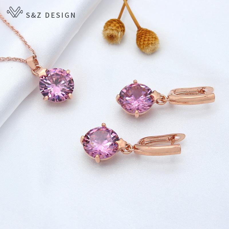 

Модные элегантные серьги цвета розового золота, большие круглые серьги с цирконием, комплекты ювелирных изделий для женщин, свадебная вечеринка, модное ожерелье с подвеской