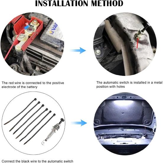 Car LED Work Light Kit, 12V Under Hood Work Inspection Lights, Automatic On/Off Underhood Work Light Kit, Waterproof IP67 Self-Adhesive Car LED