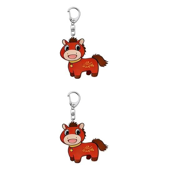 Röd Häst Nyckelring 2026 Hästens År Lyckoamulett Akrylhänge med Metallspänne Festlig Vårfestpresent Tecknad Zodiakprydnad