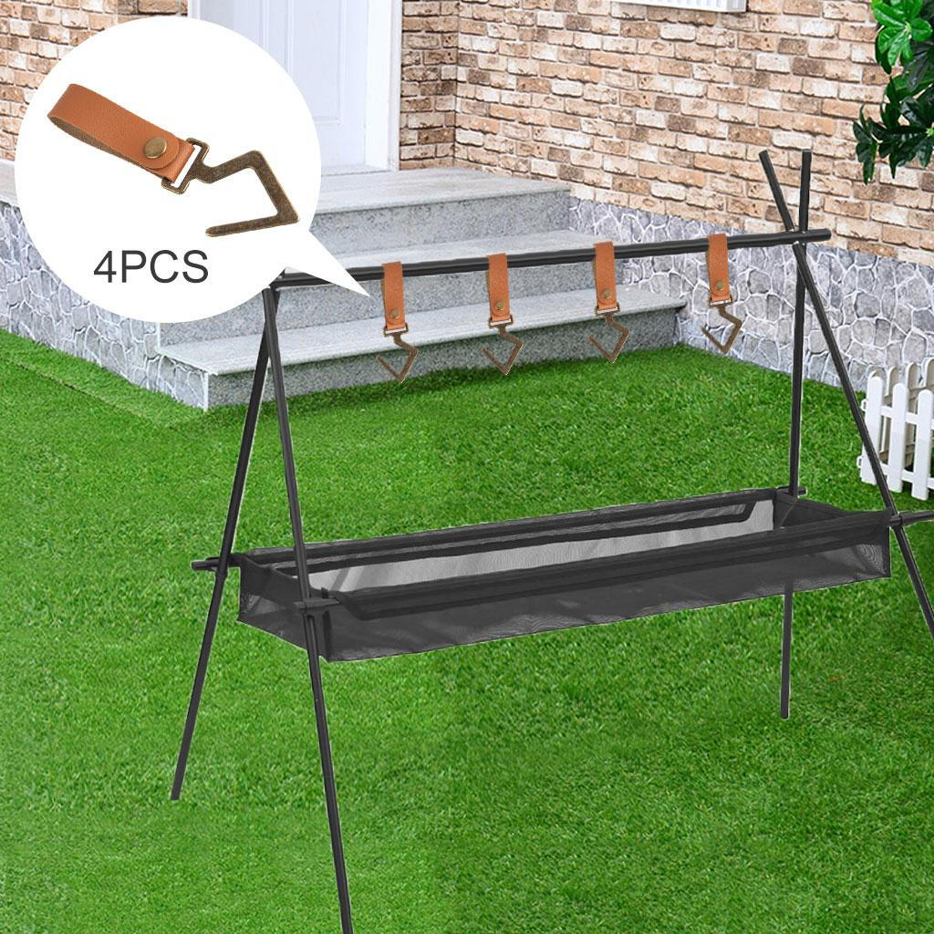 4 Pack Leather Strap Cookware Hanging Rack Hook Camping Outdoor Tools Towels Cups Hooks Hanger