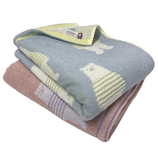 Imabari Towel Bath Set 2 Brand Certified 60x120cm Blue Pink Striped Bear Pattern Cute Fluffy Absorbent Quick Dry (1 1 Pink)