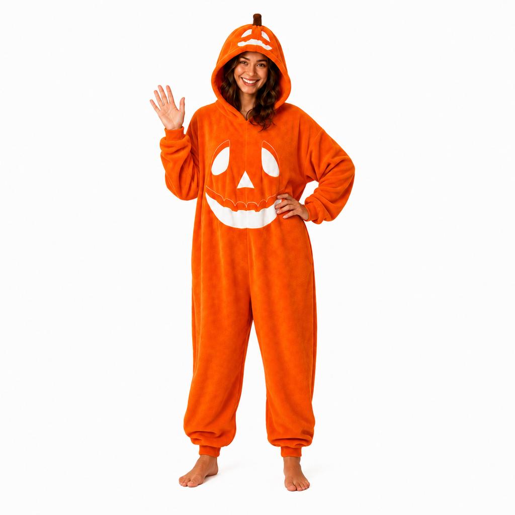 Set Pigiama di Famiglia Coordinato per Halloween con Stampa di Zucca, Maglia a Maniche Lunghe e Pantaloni