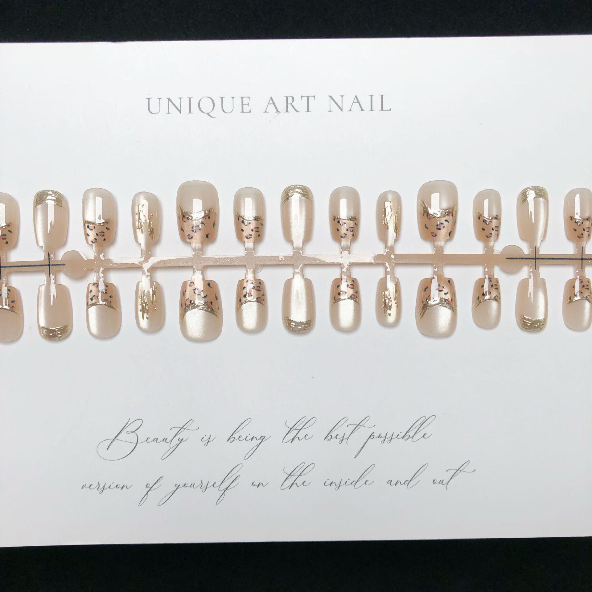 

Золотистые французские кофейно-коричневые леопардовые накладные ногти «кошачий глаз», милый и пикантный стиль, высококачественные художественные патчи, 30 штук.