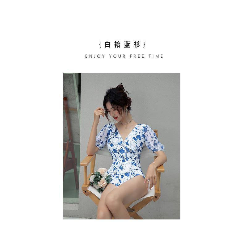 White blue shirt women's swimsuit sexy triangle one-piece slim swimsuit girls vacation winter hot spring swimsuit