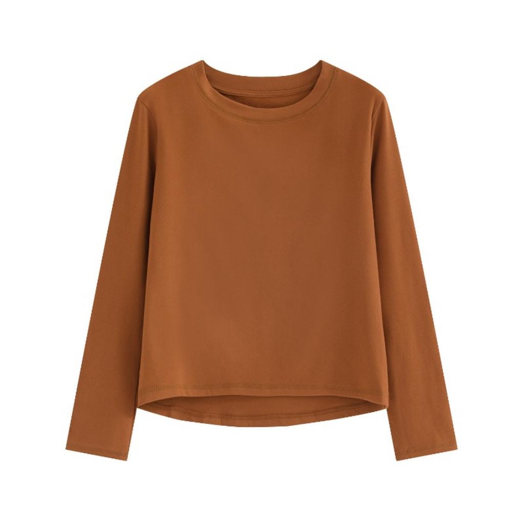 Doppelseitiges Unterhemd aus deutschem Samt für Damen, Herbst und Winter Rundhals Langarm Basic Weiß Gebürstet Weich Wachsartig Top