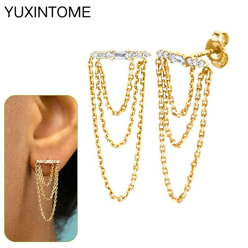 925 Silbernadel Exquisite Weiße Zirkon Steckerohrringe für Damen Geometrische Lange Kette Quaste Ohrringe Luxuriöser Schmuck