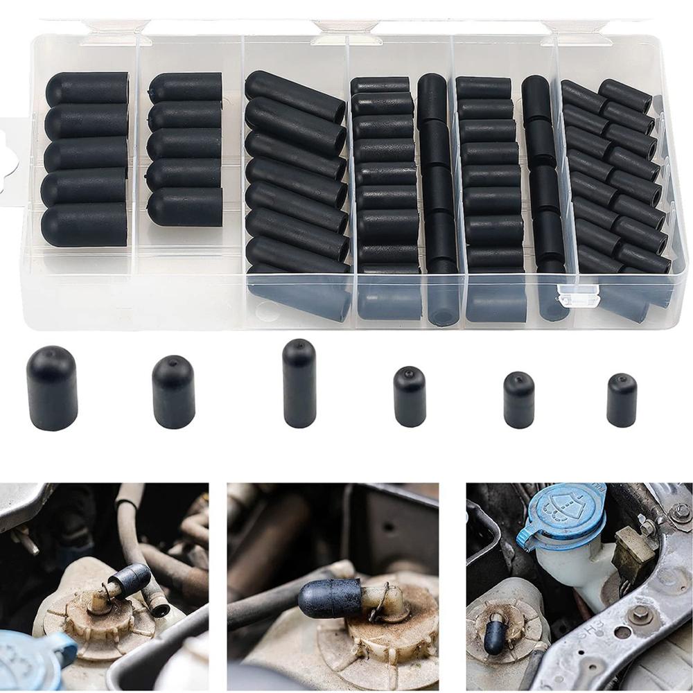 Rubber Vacuum Cap Assortment Kit 6 Sizes Set Black for Carburetor Manifold Leak Vacuum Dust Cover