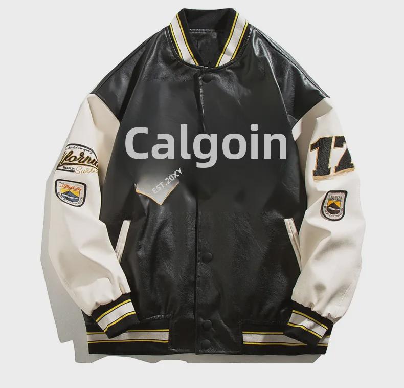 Men's Spring & Autumn Embroidered PU Leather Baseball Jacket