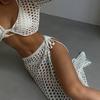 New Summer Beach Women Solid Color Sexy Knitted Beach Bikini Swimsuit Women's Dress