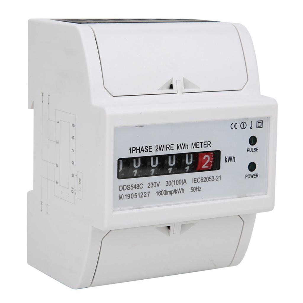 DDS548C Watt Hour Meter Single Phase 4P 230V Power Energy Meter 35mm Din Rail Mount