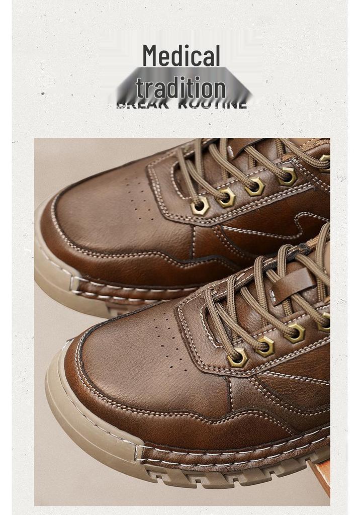 Men's Large Soft Sole Leather Driving Shoes - Hand-stitched Low-top Lace-up Autumn Casual Footwear