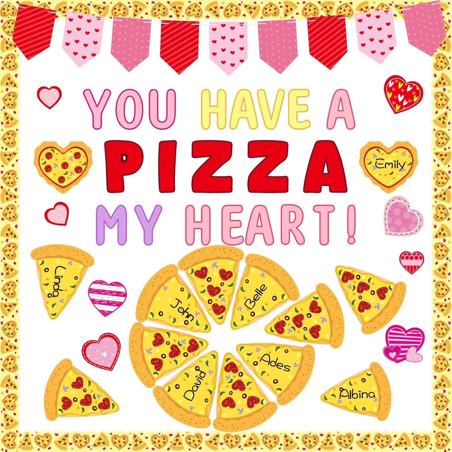 Fancy Land 120 Pcs Valentines Day Bulletin Board Decorations Pizza Heart Cutouts Valentines Day Decorations for Classroom