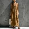 2026 European and American women's clothing summer loose cotton and linen V-neck button sleeveless long dress