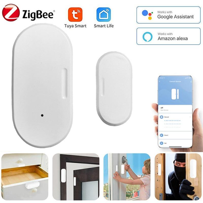 Sensor de Puerta Ventana Tuya Zigbee Alarma de Seguridad Inteligente Detectores de Apertura Cierre Hogar Antirrobo Sensor de Contacto de Puerta Google Home Alexa