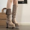 Dámské módní boty na dva způsoby nošení podzim a zima 2025 retro všestranné silný podpatek britský styl vysoký podpatek jezdecké boty módní boty vlna