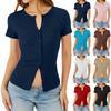 Top da Donna Estivo A Coste Slim Fit con Bottoni Manica Corta Girocollo T-shirt Basica Casual Leggera