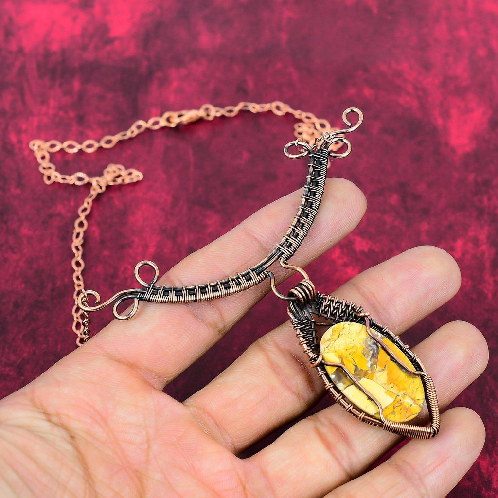 Brecciated Mookaite Necklace Copper Wire Wrapped Necklace Adjustable Chain Necklace Handmade Necklace Gemstone Copper Jewelry Gifts For Her